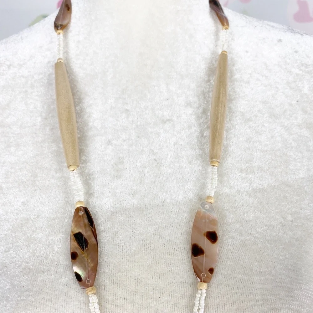 Bohemian Style Boho Wood Shell Statement Necklace